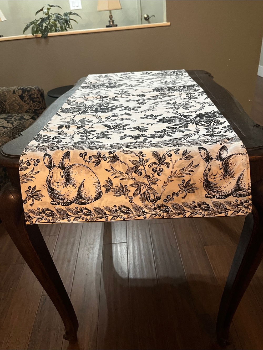 April Cornell Black and White Bunny Botanical Table Runner